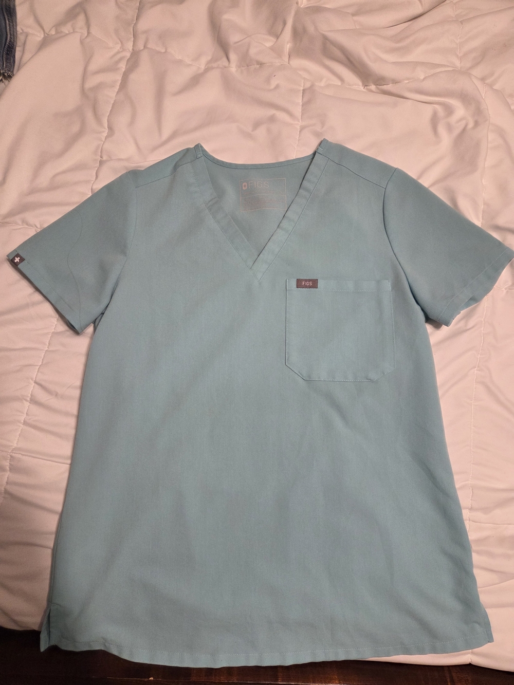 Figs Women's Light Blue One Pocket Top